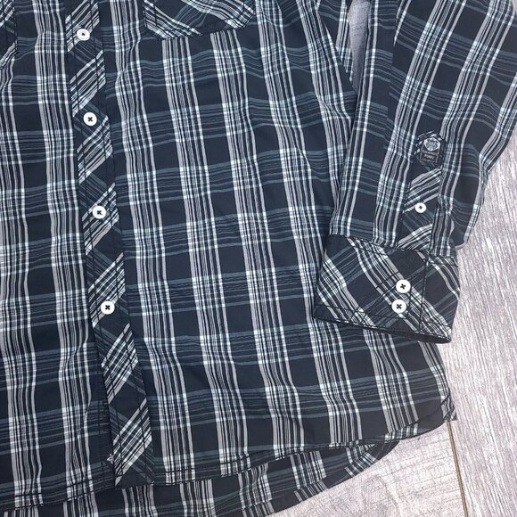 Roar Men Biker Rockabilly Shirt Size XL Black Plaid Strength Refined Long Sleeve - Picture 3 of 10